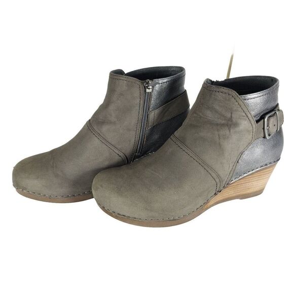 DANSKO Women's Shirley US 10-10,5 EU41 Gray Metallic Leather Ankle Wedge Boots - Picture 1 of 14
